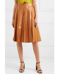 Bottega Veneta Pleated Glossed Leather Skirt