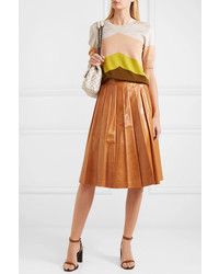 Bottega Veneta Pleated Glossed Leather Skirt