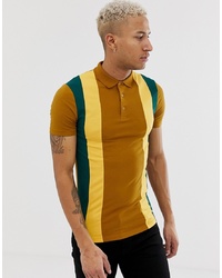 ASOS DESIGN Muscle Polo Shirt With Curved Hem With Vertical Colour Block