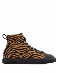 Tobacco Print Canvas High Top Sneakers