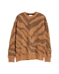 Topman Zebra Stripe Crewneck Sweater