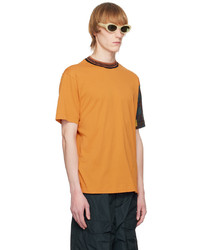 Dries Van Noten Orange Patchwork Sleeve T Shirt