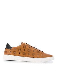 Tobacco Print Leather Low Top Sneakers