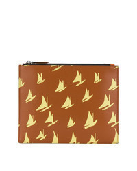 Tobacco Print Leather Zip Pouch