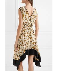 Diane von Furstenberg Asymmetric Printed Silk De Chine Dress