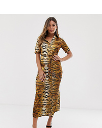 Missguided Midi Shirt Dress In Tiger Print