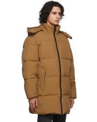The Very Warm Tan Long Hooded Puffer Jacket