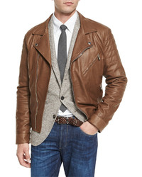 Tobacco Quilted Leather Biker Jacket