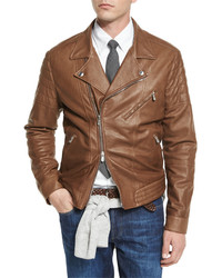 L&B TRADING United Face Brown Lamb Leather Biker Jacket | Where to buy