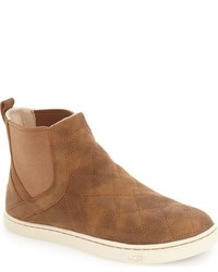 Tobacco Quilted Leather High Top Sneakers