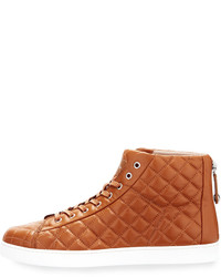 Gianvito Rossi Quilted Leather High Top Sneaker Brown