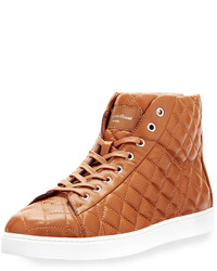 Gianvito Rossi Quilted Leather High Top Sneaker Brown