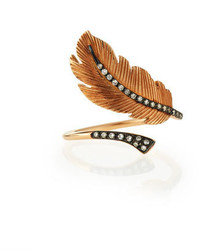 Diane Kordas Rose Gold Diamond Feather Ring