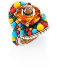 Gucci Turquoise Beaded Swarovski Crystal Cocktail Ring