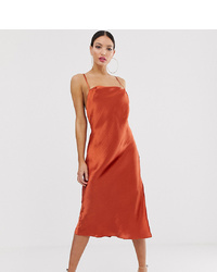 Asos Tall Asos Design Tall Cami Slip Midi Dress In High Shine Satin With Py Back
