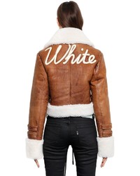 Off-White Embroidered Cropped Shearling Jacket