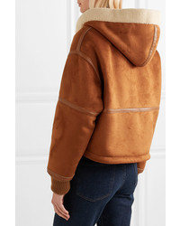 Stella McCartney Hooded Faux Leather Trimmed Faux Shearling And Suede Jacket