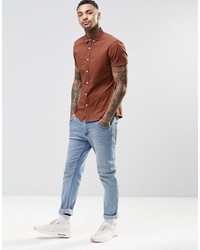 Asos Brand Skinny Shirt In Rust Twill With Short Sleeves