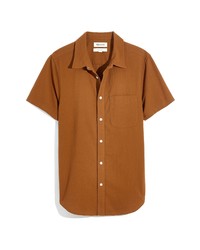 Madewell Perfect Crinkle Cotton Short Sleeve Button Up Shirt In Warm Chestnut At Nordstrom