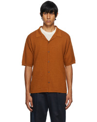 King & Tuckfield Tan Knit Textured Short Sleeve Shirt