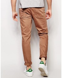 Asos Brand Skinny Jeans With Knee Rips In Brown