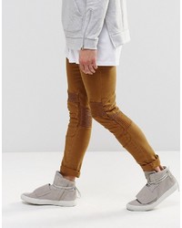 Asos Brand Super Skinny Jeans With Biker Details In Brown
