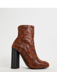 ASOS DESIGN Wide Fit Eliza Heeled Sock Boots In Snake Print