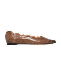 Tobacco Snake Leather Ballerina Shoes