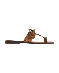 Tobacco Snake Leather Flat Sandals