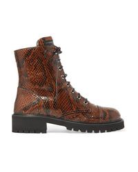 Tobacco Snake Leather Lace-up Flat Boots