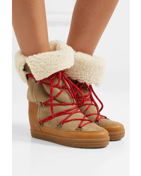 Isabel Marant Nowly Shearling Lined Textured Leather And Suede Snow Boots