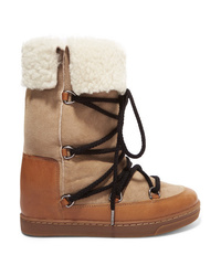 Isabel Marant Nowly Shearling Lined Textured Leather And Suede Snow Boots