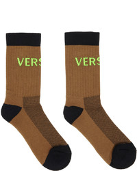 Versace Brown Black Logo Socks