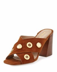Tobacco Studded Suede Mules