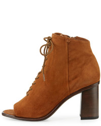 Frye Amy Open Toe Lace Up Bootie Brown