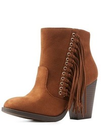 Charlotte Russe Fringed Stacked Heel Round Toe Boots