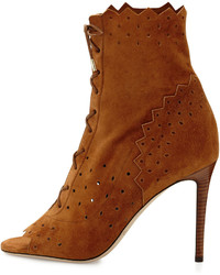 Jimmy Choo Dei 100mm Suede Open Toe Lace Up Bootie Canyon
