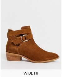 Simply Be Wide Fit Dina Ankle Boots With Detail In Brown Suede