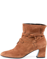 Roger Vivier Prismick Suede Bow Bootie Cognac