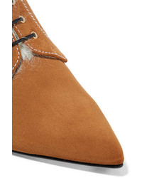 Loewe Shearling Lined Suede Ankle Boots Light Brown