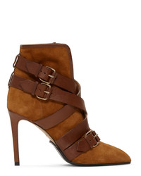 Balmain Tan Suede Jackie Ankle Boots