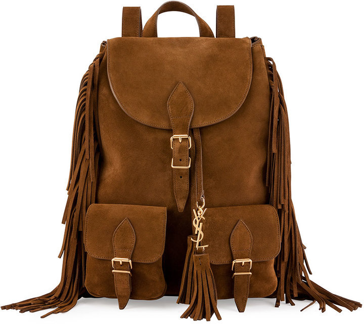 Saint Laurent Festival Suede Medium Fringe Backpack Tan 1 990