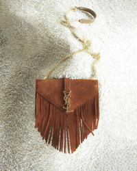 Saint Laurent Monogram Suede Fringe Shoulder Bag