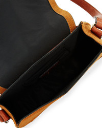 Neiman Marcus Studded Faux Suede Saddle Bag Cognac