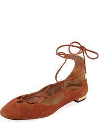 Aquazzura Dancer Lace Up Ballerina Flat Brown