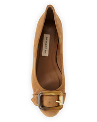 Burberry Leygreen Buckle Ballerina Flat Walnut Brown