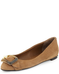 Burberry Leygreen Buckle Ballerina Flat Walnut Brown