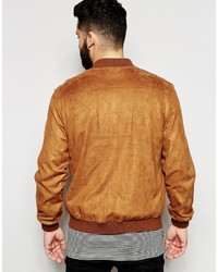 Asos Brand Faux Suede Bomber Jacket In Tan