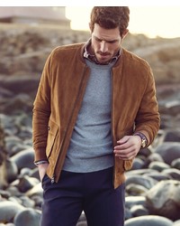 Brooks Brothers Brown Suede Bomber Jacket