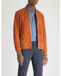 Paul Smith Stripe Trimmed Suede Bomber Jacket